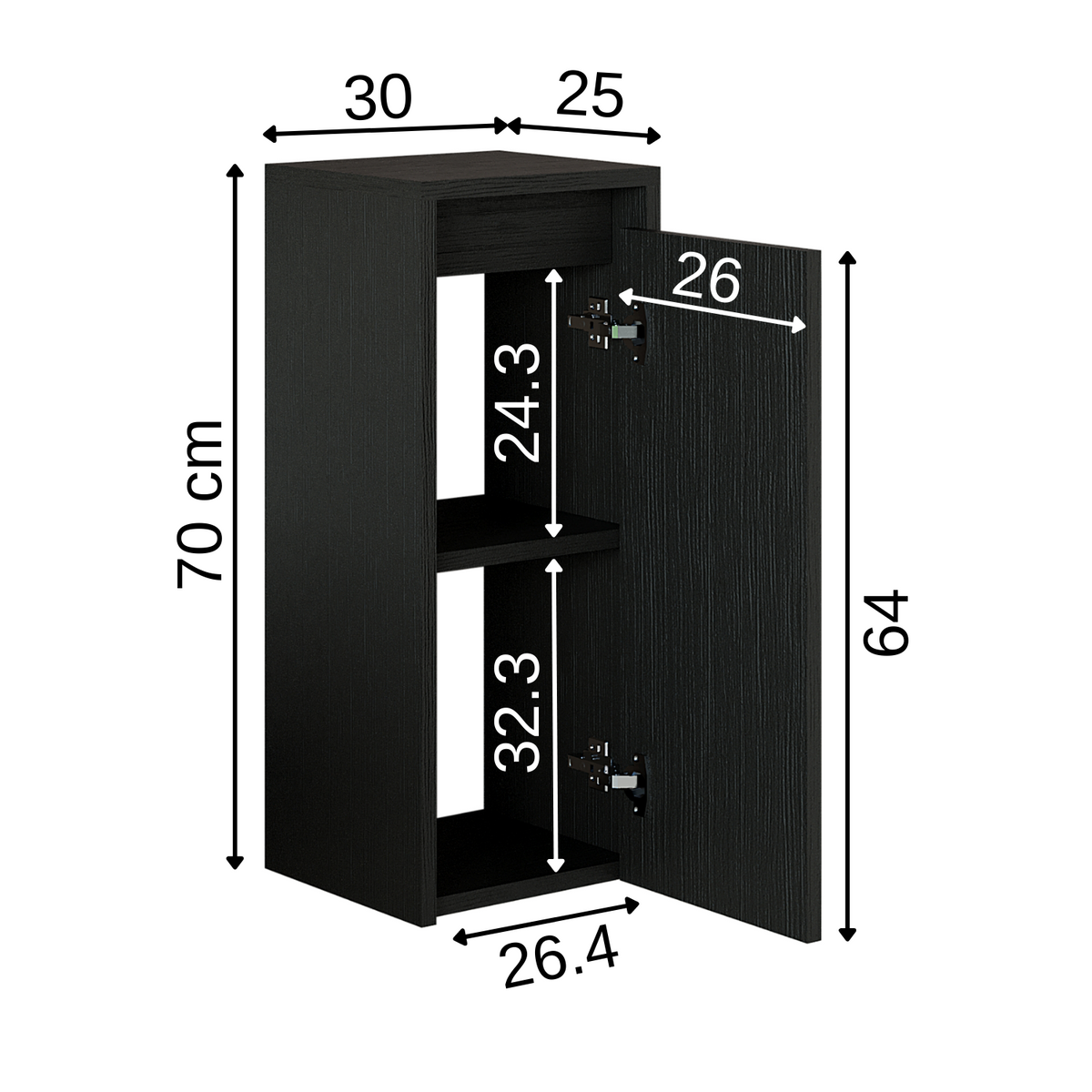 Roomart Badezimmer Seitenschrank, 30 cm, hängend mit Tür und offenem Fach, in 5 Farben
