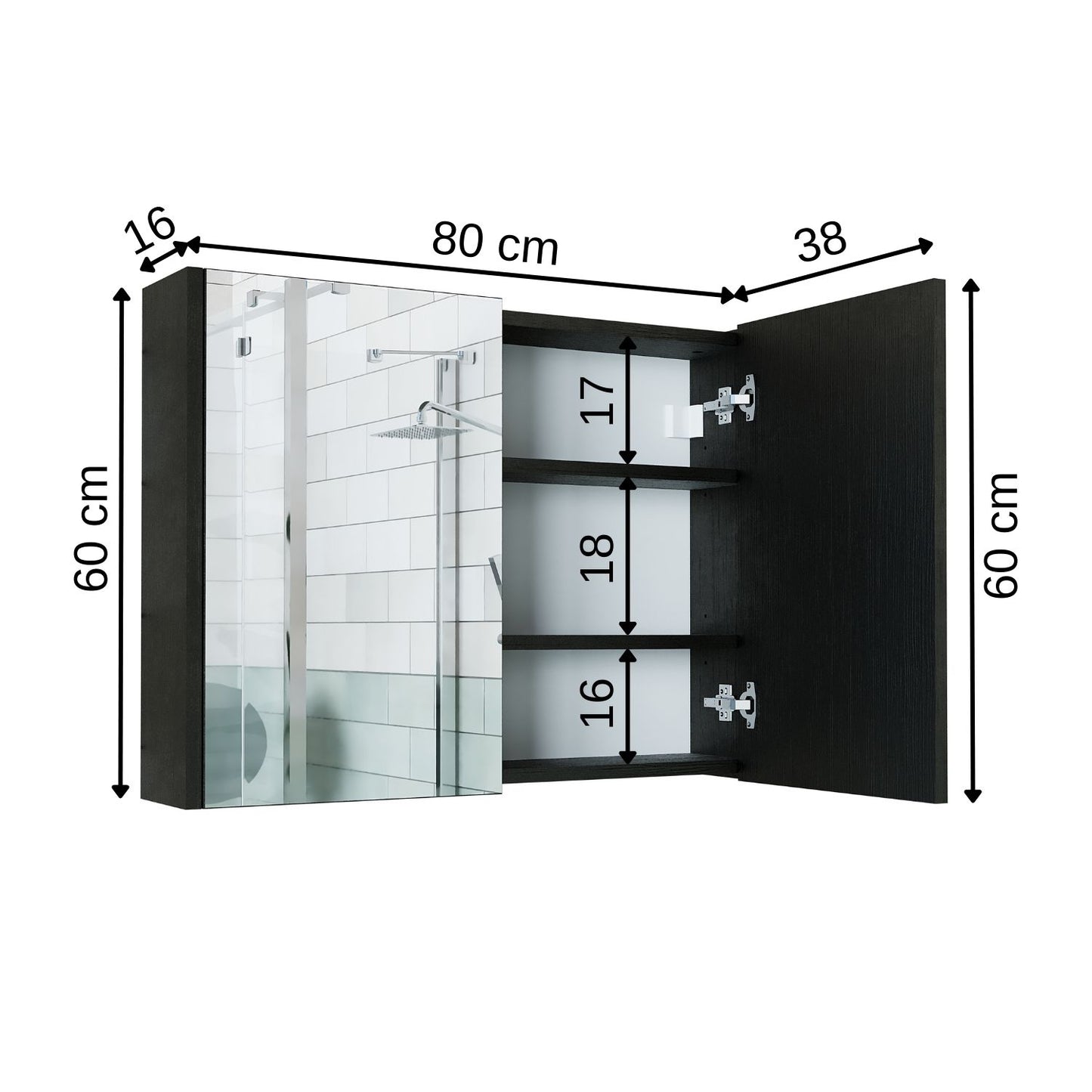 Roomart, Badezimmer Spiegelschrank, 80 cm, 60 cm, Badezimmermöbel, in Weiss & Eiche Farben - badezimmerschrank, waschbecken, badezimmermöbel, badschrank, badezimmer, mit, unterschrank, badmöbel, set, waschtisch, möbel, badezimmermãbel, bad, badezimmerschr