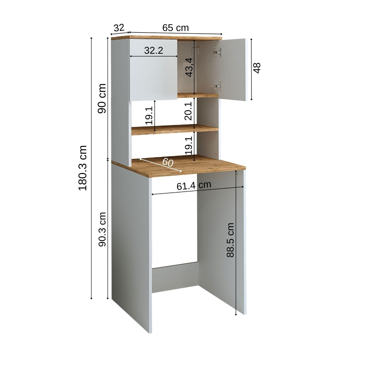 Roomart, Badezimmer Waschmaschinenschrank Atlantic, Waschmaschinenüberbau, BHT: 65 x 181 x 60 cm, in Weiß-Eiche, Anthrazit Eiche - badmöbel, set, abfluss, waschbecken, bad, möbel, badezimmer, waschbeckenunterschrank, cm, breit, modern, waschtisch, tief, m