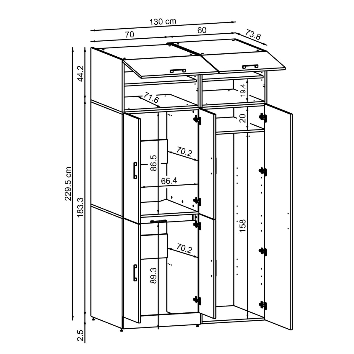 Roomart Waschmaschinenschrank DORA-I, 130 cm, mit Ausziehbrett und Hochschrank, 5 Farben