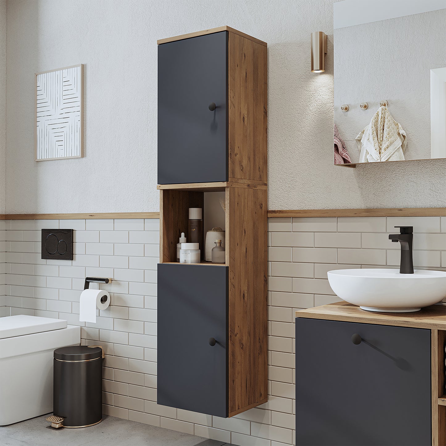 Roomart Badezimmermöbel Set LOTUS 75 cm 4 Teilig mit Keramik Waschbecken - badezimmerschrank, waschbecken, badezimmermöbel, badschrank, badezimmer, mit, unterschrank, badmöbel, set, waschtisch, möbel, badezimmermãbel, bad, badezimmerschränke, schmal, schm