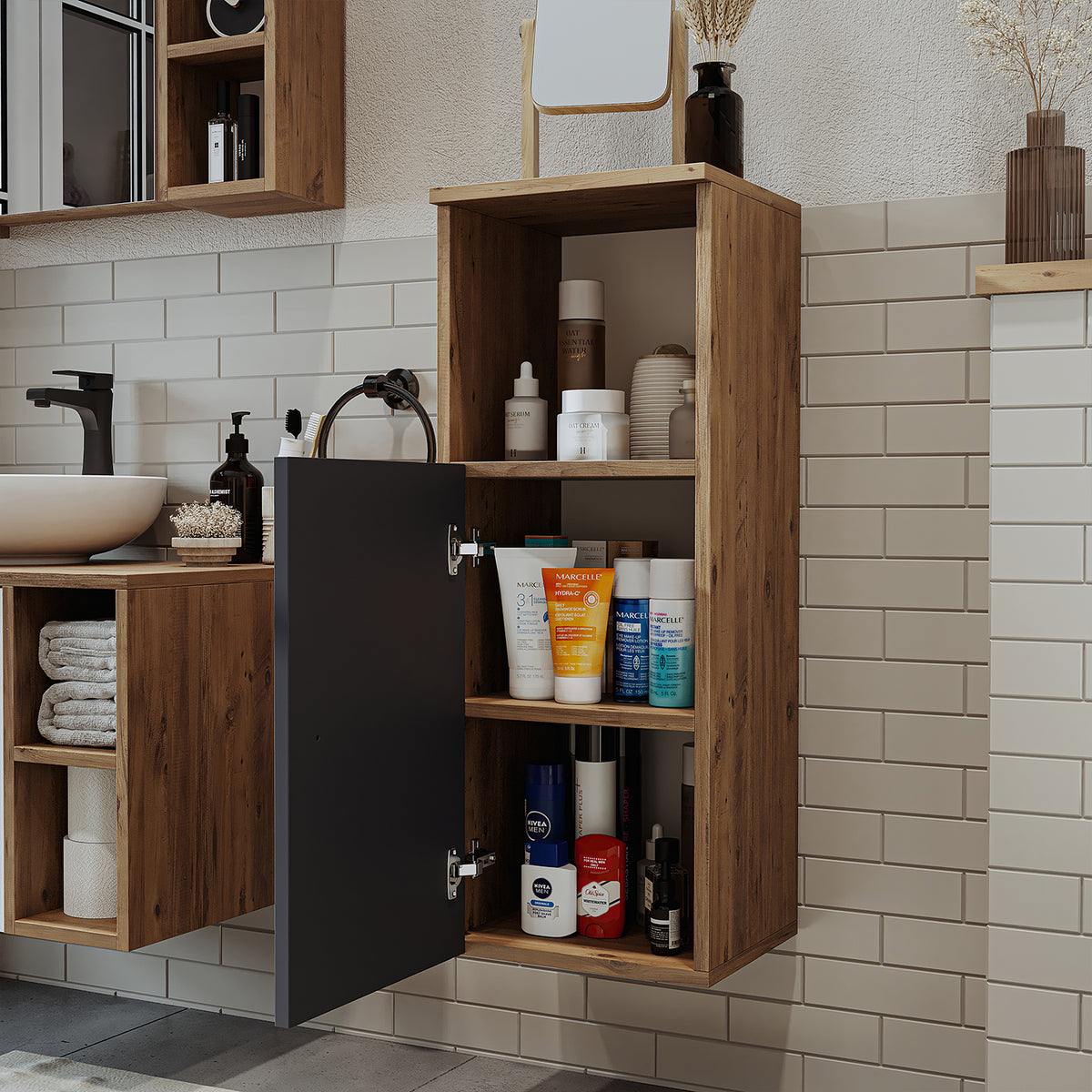 Roomart Badezimmermöbel Set LOTUS 95 cm 4 Teilig mit Keramik Waschbecken - badezimmerschrank, waschbecken, badezimmermöbel, badschrank, badezimmer, mit, unterschrank, badmöbel, set, waschtisch, möbel, badezimmermãbel, bad, badezimmerschränke, schmal, schm