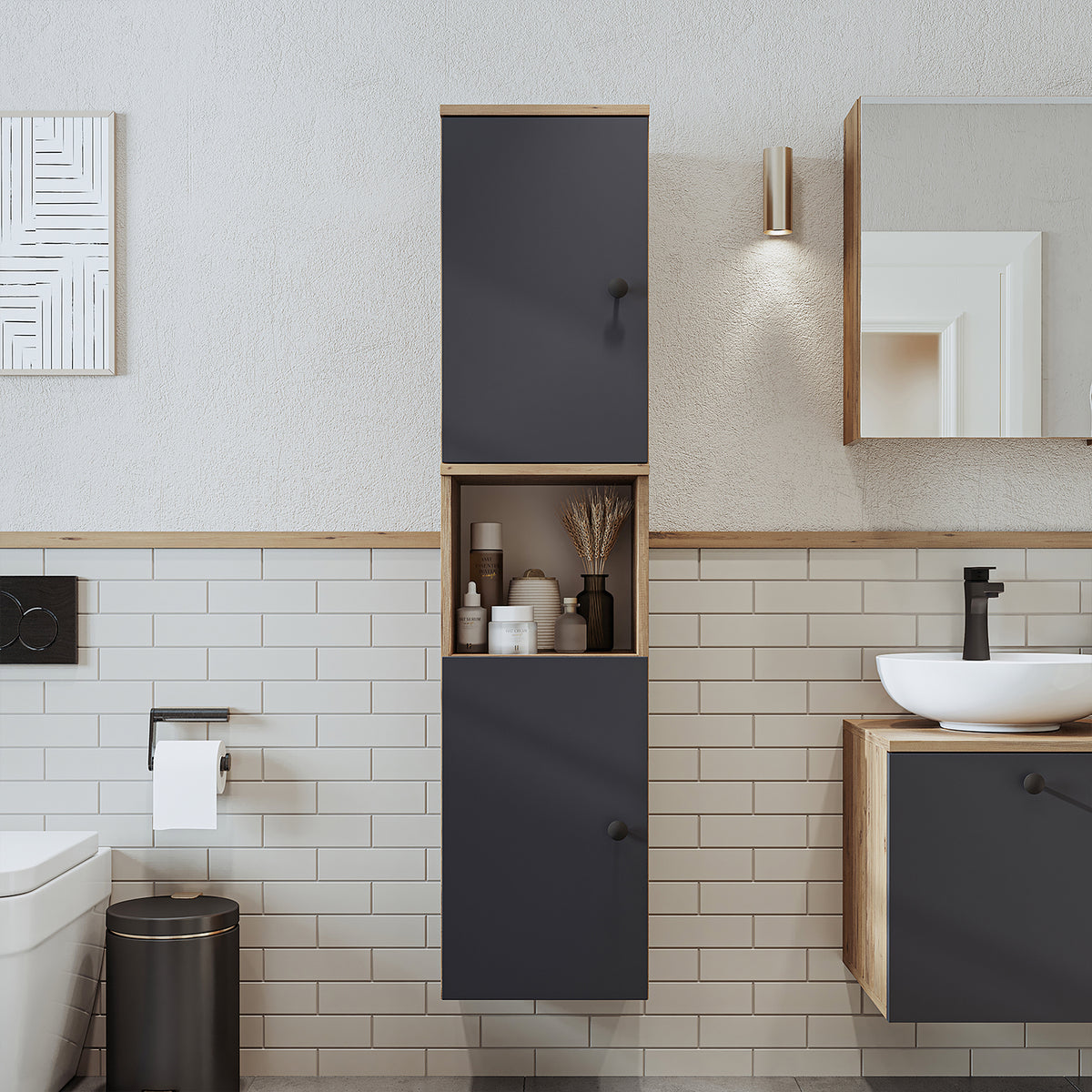 Roomart Badezimmermöbel Set LOTUS 95 cm 4 Teilig mit Keramik Waschbecken - badezimmerschrank, waschbecken, badezimmermöbel, badschrank, badezimmer, mit, unterschrank, badmöbel, set, waschtisch, möbel, badezimmermãbel, bad, badezimmerschränke, schmal, schm