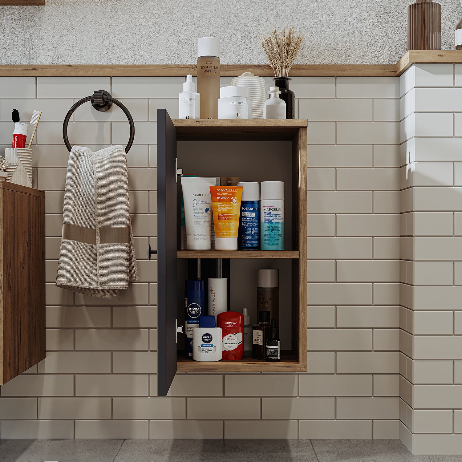 Roomart, Badezimmer Waschmaschinenschrank ATRIA, Waschmaschinenunterschrank, BHT: 70x 90 x 69 cm, in Weiß-Eiche, Eiche, Anthrazit Eiche, Weiß waschmaschinenschrank, waschmaschinenregal, waschturm, schrank, weiß, waschmaschinen, unterschrank, waschmaschine