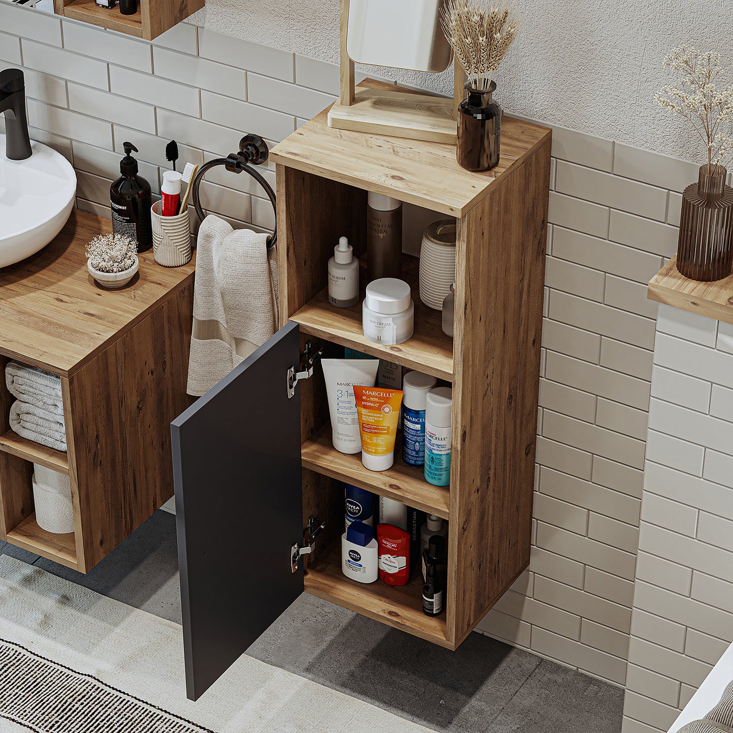Roomart, Badezimmer Waschmaschinenschrank ATRIA, Waschmaschinenunterschrank, BHT: 70x 90 x 69 cm, in Weiß-Eiche, Eiche, Anthrazit Eiche, Weiß waschmaschinenschrank, waschmaschinenregal, waschturm, schrank, weiß, waschmaschinen, unterschrank, waschmaschine