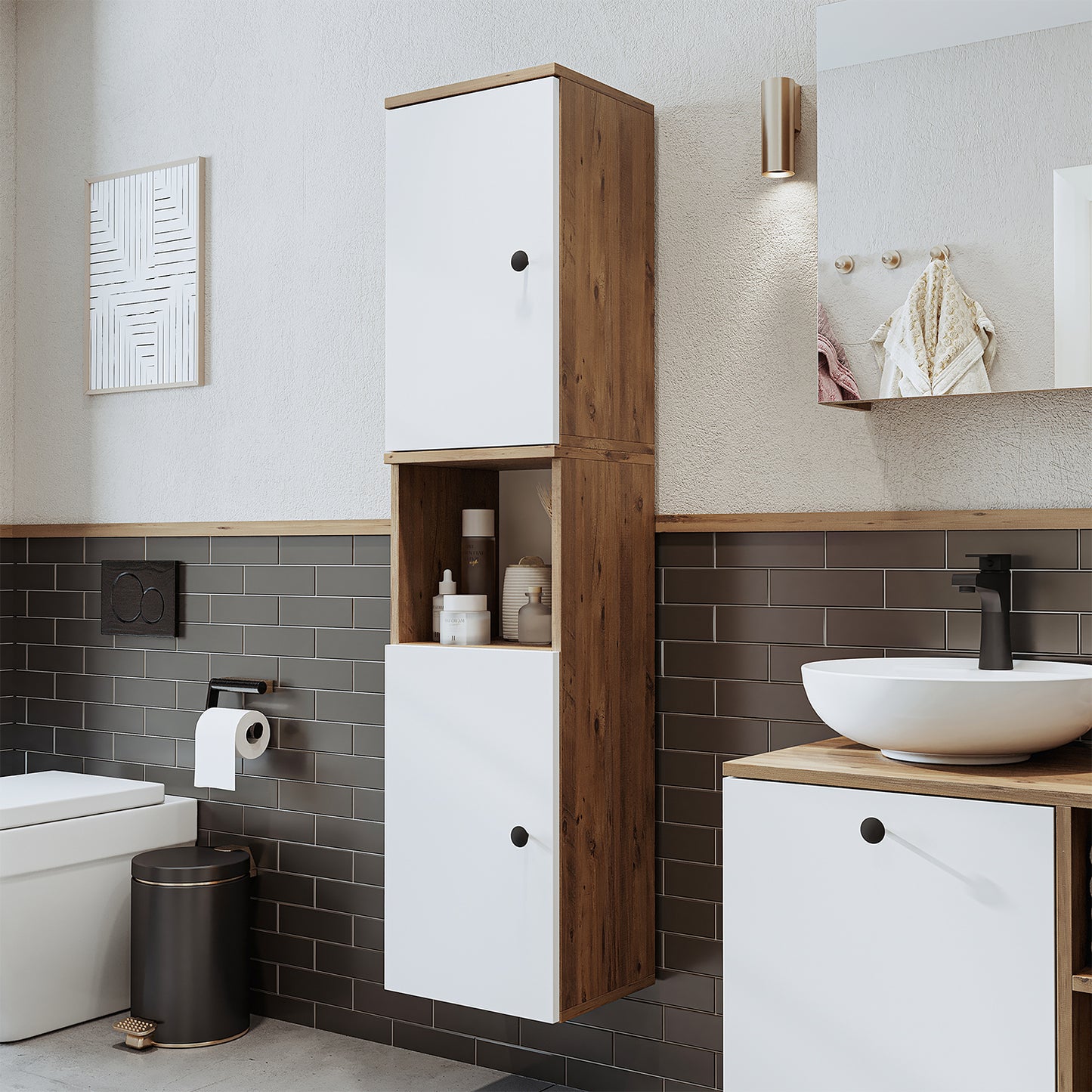 Roomart Badezimmermöbel Set LOTUS 75 cm 4 Teilig mit Keramik Waschbecken - badezimmerschrank, waschbecken, badezimmermöbel, badschrank, badezimmer, mit, unterschrank, badmöbel, set, waschtisch, möbel, badezimmermãbel, bad, badezimmerschränke, schmal, schm