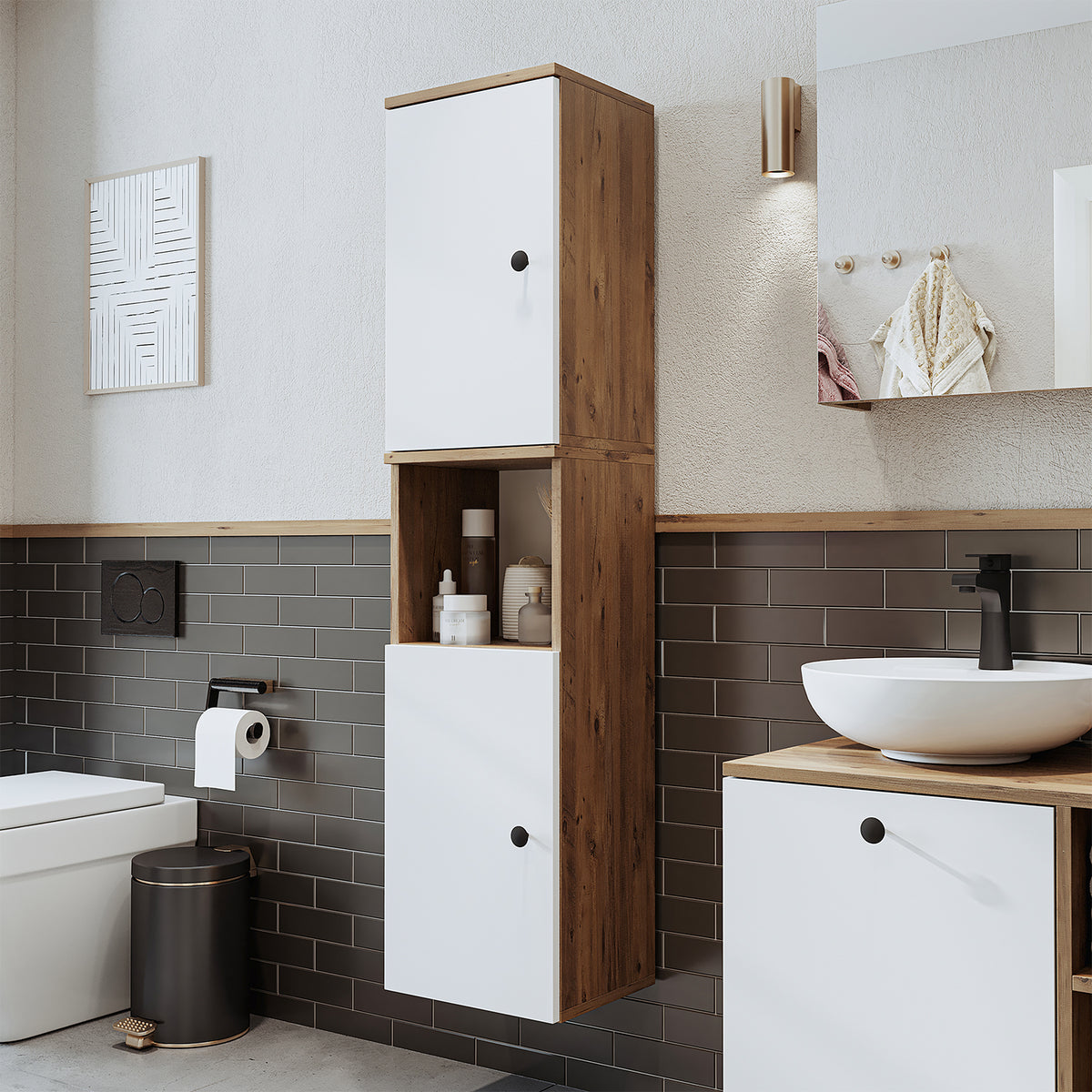 Roomart Badezimmermöbel Set LOTUS 95 cm 4 Teilig mit Keramik Waschbecken - badezimmerschrank, waschbecken, badezimmermöbel, badschrank, badezimmer, mit, unterschrank, badmöbel, set, waschtisch, möbel, badezimmermãbel, bad, badezimmerschränke, schmal, schm