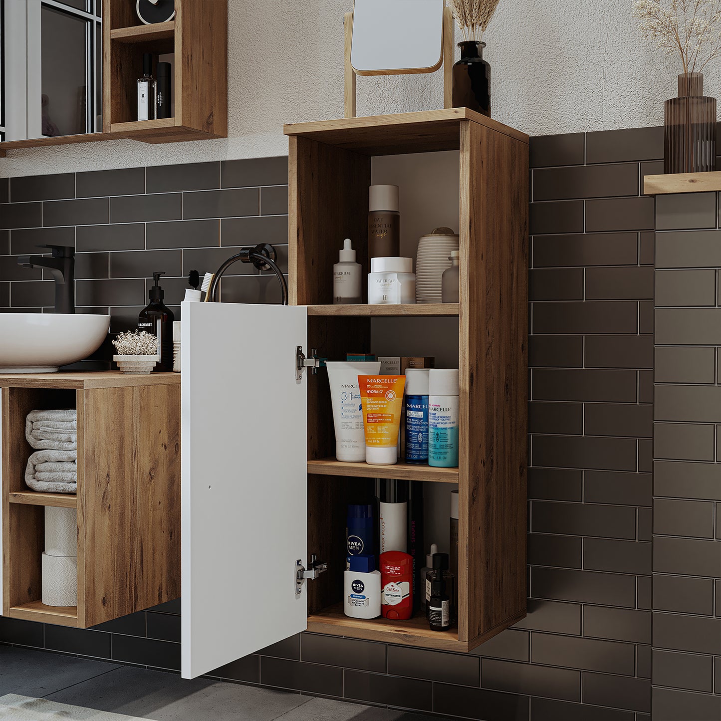 Roomart, Badezimmer Waschmaschinenschrank ATRIA, Waschmaschinenunterschrank, BHT: 70x 90 x 69 cm, in Weiß-Eiche, Eiche, Anthrazit Eiche, Weiß waschmaschinenschrank, waschmaschinenregal, waschturm, schrank, weiß, waschmaschinen, unterschrank, waschmaschine