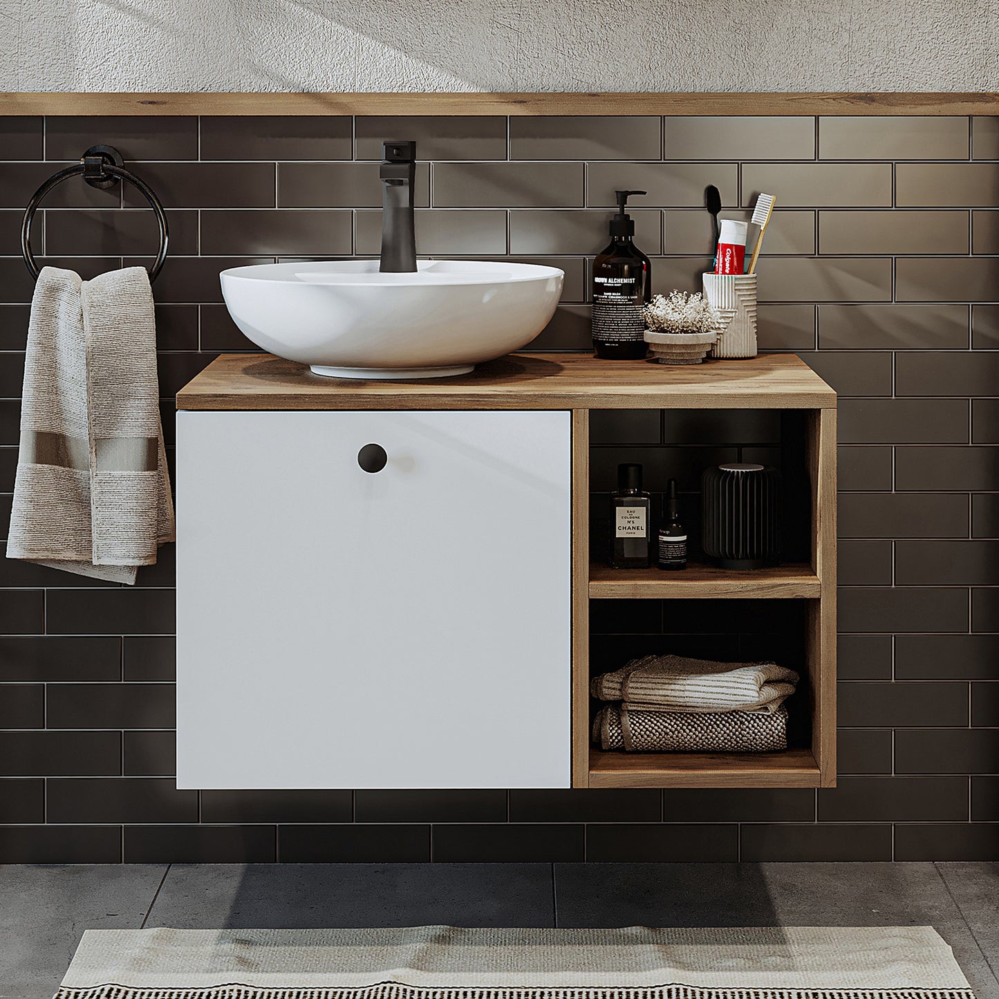 Roomart Badezimmermöbel Set LOTUS 75 cm 4 Teilig mit Keramik Waschbecken - badezimmerschrank, waschbecken, badezimmermöbel, badschrank, badezimmer, mit, unterschrank, badmöbel, set, waschtisch, möbel, badezimmermãbel, bad, badezimmerschränke, schmal, schm