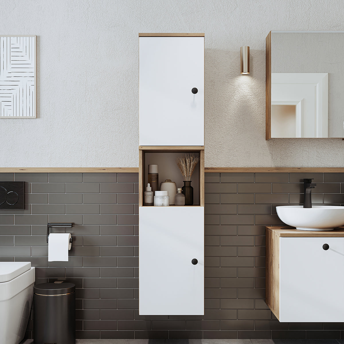 Roomart Badezimmermöbel Set LOTUS 95 cm 4 Teilig mit Keramik Waschbecken - badezimmerschrank, waschbecken, badezimmermöbel, badschrank, badezimmer, mit, unterschrank, badmöbel, set, waschtisch, möbel, badezimmermãbel, bad, badezimmerschränke, schmal, schm