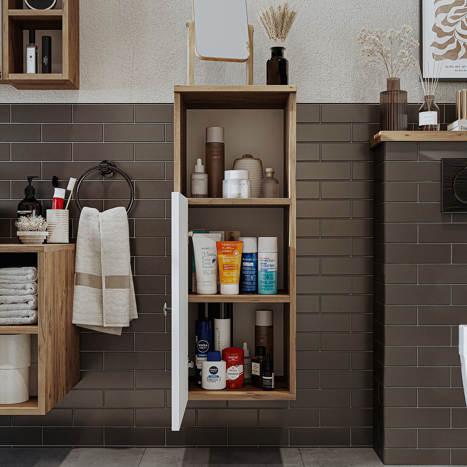 Roomart, Badezimmer Waschmaschinenschrank ATRIA, Waschmaschinenunterschrank, BHT: 70x 90 x 69 cm, in Weiß-Eiche, Eiche, Anthrazit Eiche, Weiß waschmaschinenschrank, waschmaschinenregal, waschturm, schrank, weiß, waschmaschinen, unterschrank, waschmaschine