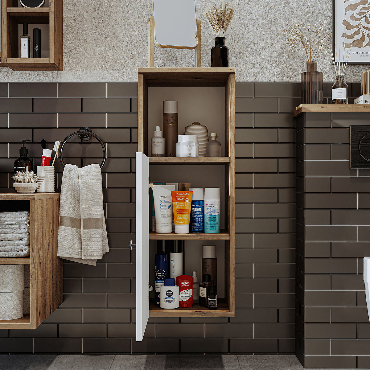 Roomart Badezimmermöbel Set LOTUS 95 cm 4 Teilig mit Keramik Waschbecken - badezimmerschrank, waschbecken, badezimmermöbel, badschrank, badezimmer, mit, unterschrank, badmöbel, set, waschtisch, möbel, badezimmermãbel, bad, badezimmerschränke, schmal, schm
