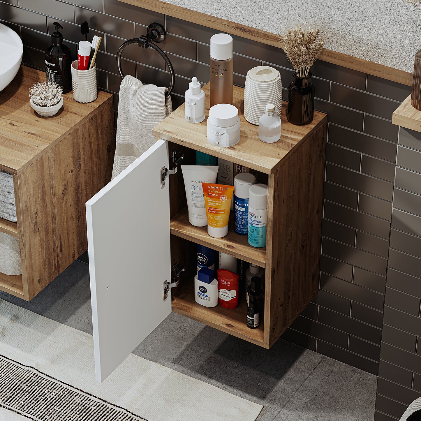 Roomart, Badezimmer Waschmaschinenschrank ATRIA, Waschmaschinenunterschrank, BHT: 70x 90 x 69 cm, in Weiß-Eiche, Eiche, Anthrazit Eiche, Weiß waschmaschinenschrank, waschmaschinenregal, waschturm, schrank, weiß, waschmaschinen, unterschrank, waschmaschine