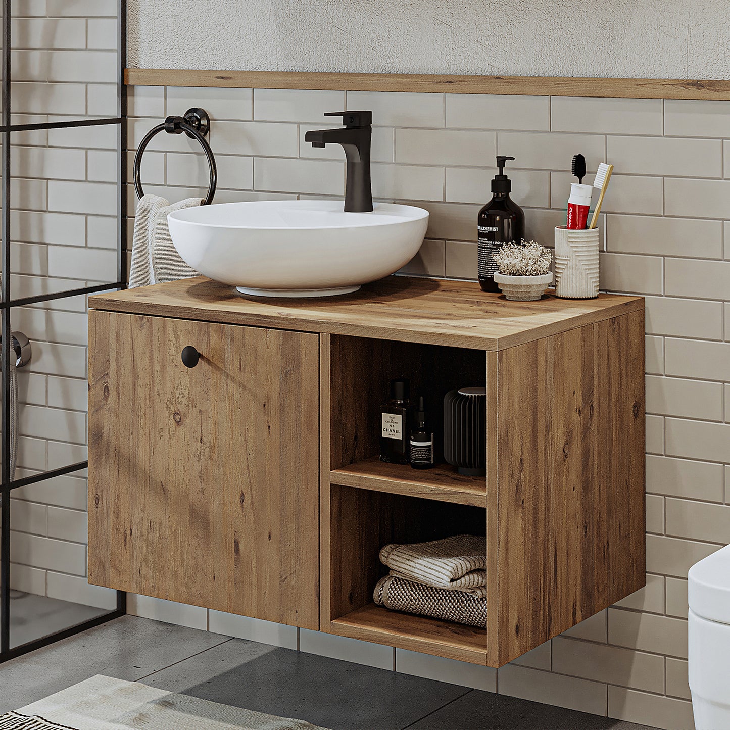 Roomart Badezimmermöbel Set LOTUS 75 cm 4 Teilig mit Keramik Waschbecken - badezimmerschrank, waschbecken, badezimmermöbel, badschrank, badezimmer, mit, unterschrank, badmöbel, set, waschtisch, möbel, badezimmermãbel, bad, badezimmerschränke, schmal, schm