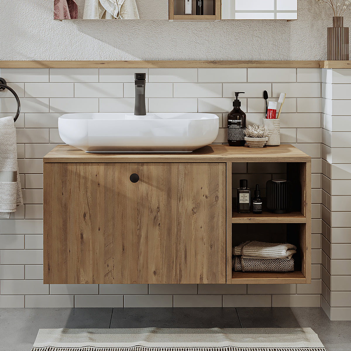 Roomart bathroom furniture set LOTUS 95 cm 4 pieces with ceramic washbasin - bathroom cabinet, washbasin, bathroom furniture, bathroom cabinet, bathroom, with, vanity unit, bathroom furniture, set, washbasin, furniture, bathroom furniture, bathroom, bathroom cabinets, narrow, narrow