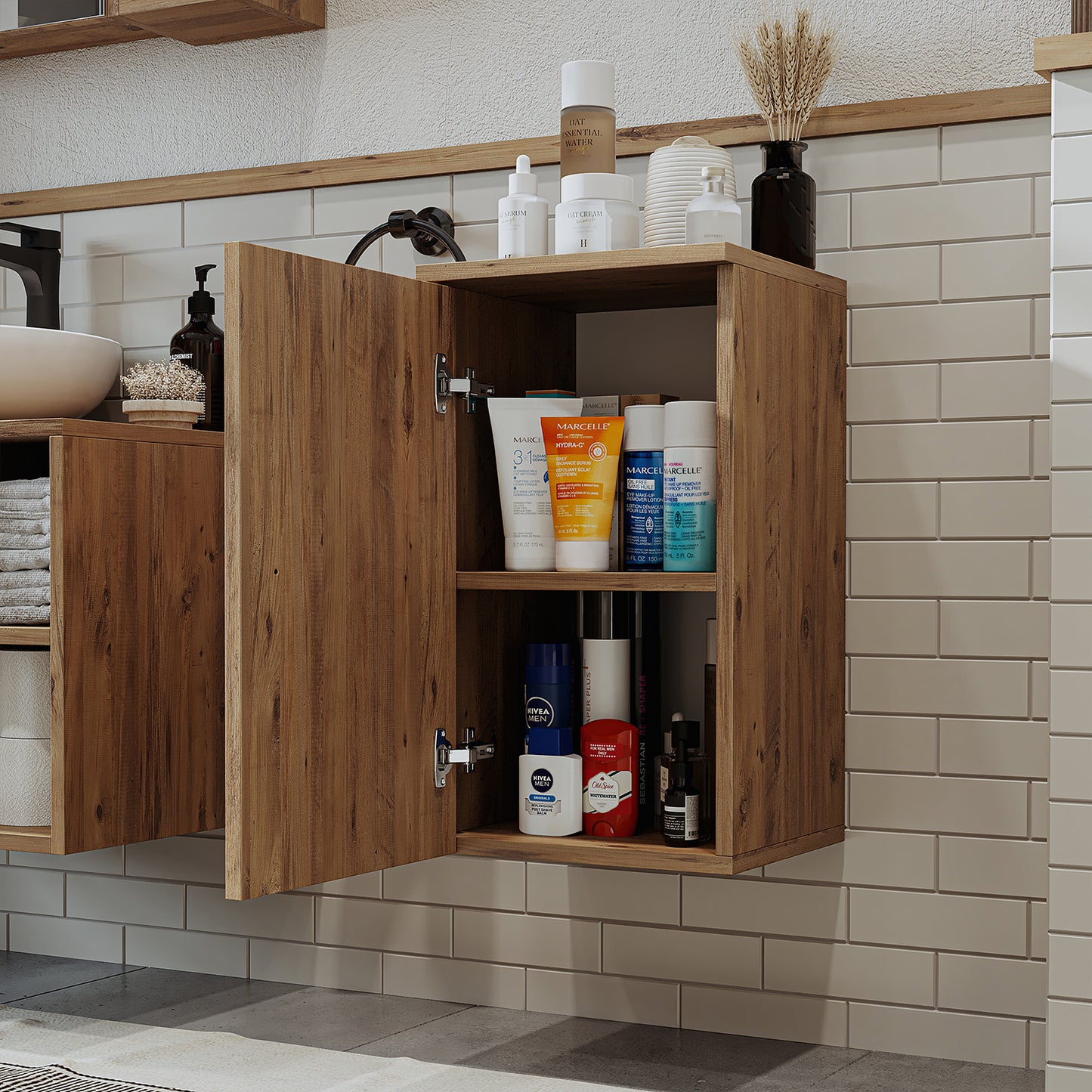 Roomart, Badezimmer Waschmaschinenschrank ATRIA, Waschmaschinenunterschrank, BHT: 70x 90 x 69 cm, in Weiß-Eiche, Eiche, Anthrazit Eiche, Weiß waschmaschinenschrank, waschmaschinenregal, waschturm, schrank, weiß, waschmaschinen, unterschrank, waschmaschine