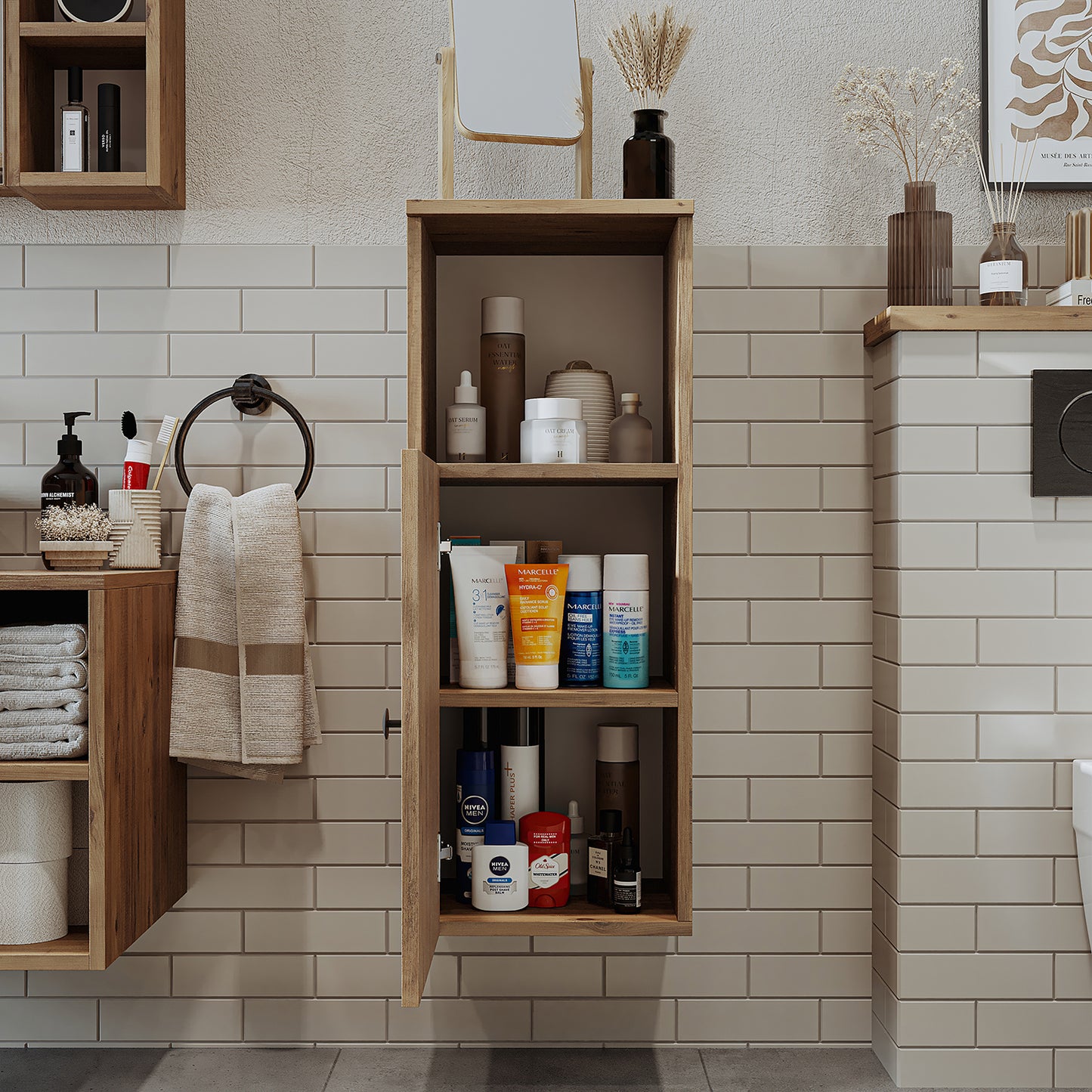 Roomart, Badezimmer Waschmaschinenschrank ATRIA, Waschmaschinenunterschrank, BHT: 70x 90 x 69 cm, in Weiß-Eiche, Eiche, Anthrazit Eiche, Weiß waschmaschinenschrank, waschmaschinenregal, waschturm, schrank, weiß, waschmaschinen, unterschrank, waschmaschine