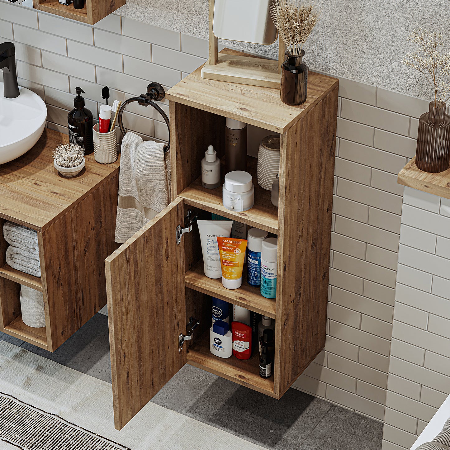 Roomart, Badezimmer Waschmaschinenschrank ATRIA, Waschmaschinenunterschrank, BHT: 70x 90 x 69 cm, in Weiß-Eiche, Eiche, Anthrazit Eiche, Weiß waschmaschinenschrank, waschmaschinenregal, waschturm, schrank, weiß, waschmaschinen, unterschrank, waschmaschine