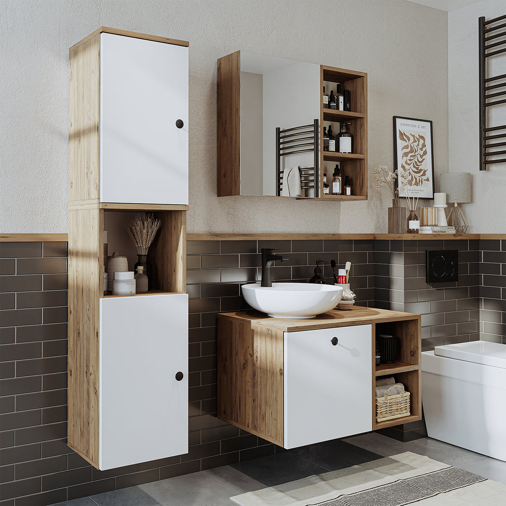 Roomart Badezimmermöbel Set LOTUS 75 cm 4 Teilig mit Keramik Waschbecken - badezimmerschrank, waschbecken, badezimmermöbel, badschrank, badezimmer, mit, unterschrank, badmöbel, set, waschtisch, möbel, badezimmermãbel, bad, badezimmerschränke, schmal, schm