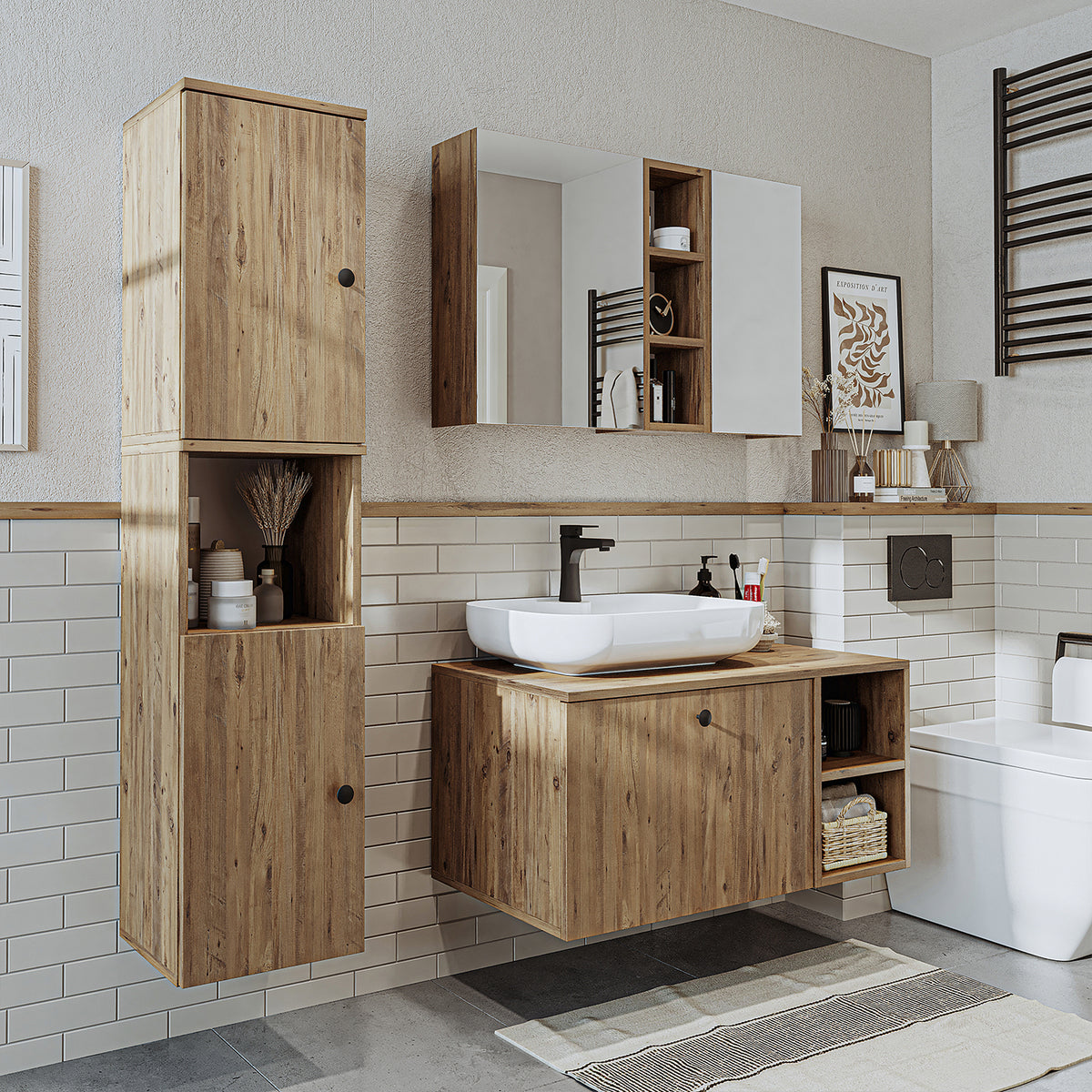Roomart bathroom furniture set LOTUS 95 cm 4 pieces with ceramic washbasin - bathroom cabinet, washbasin, bathroom furniture, bathroom cabinet, bathroom, with, vanity unit, bathroom furniture, set, washbasin, furniture, bathroom furniture, bathroom, bathroom cabinets, narrow, narrow