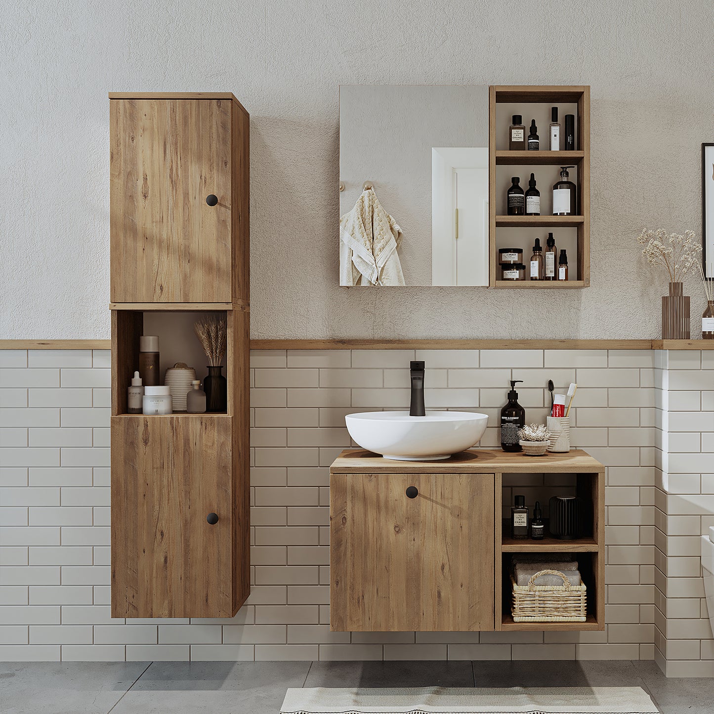 Roomart Badezimmermöbel Set LOTUS 75 cm 4 Teilig mit Keramik Waschbecken - badezimmerschrank, waschbecken, badezimmermöbel, badschrank, badezimmer, mit, unterschrank, badmöbel, set, waschtisch, möbel, badezimmermãbel, bad, badezimmerschränke, schmal, schm