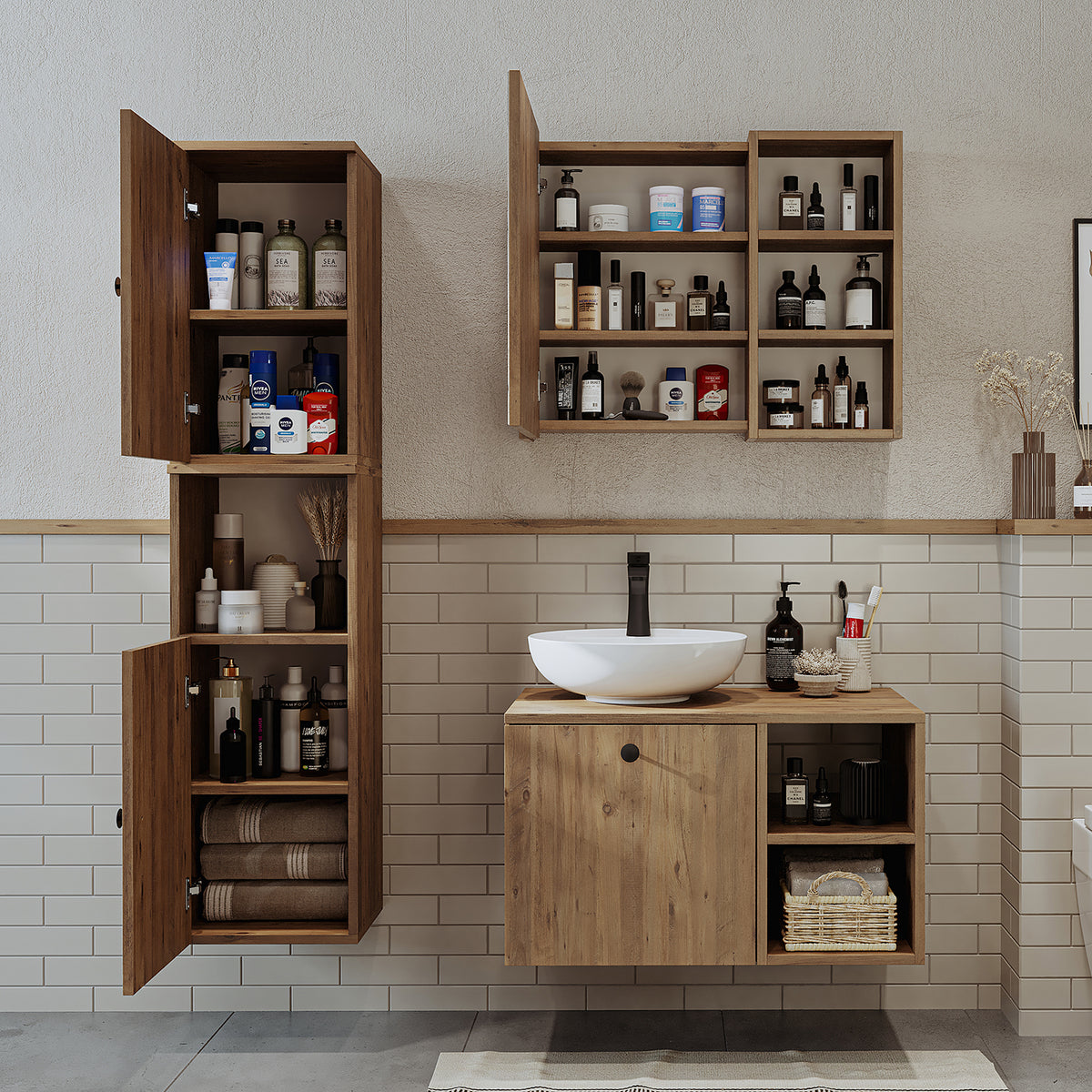 Roomart Badezimmermöbel Set LOTUS 75 cm 4 Teilig mit Keramik Waschbecken - badezimmerschrank, waschbecken, badezimmermöbel, badschrank, badezimmer, mit, unterschrank, badmöbel, set, waschtisch, möbel, badezimmermãbel, bad, badezimmerschränke, schmal, schm
