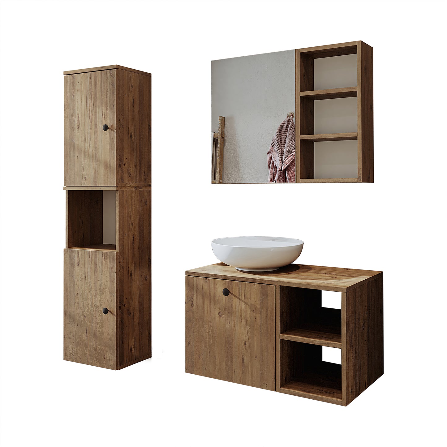 Roomart Badezimmermöbel Set LOTUS 75 cm 4 Teilig mit Keramik Waschbecken - badezimmerschrank, waschbecken, badezimmermöbel, badschrank, badezimmer, mit, unterschrank, badmöbel, set, waschtisch, möbel, badezimmermãbel, bad, badezimmerschränke, schmal, schm