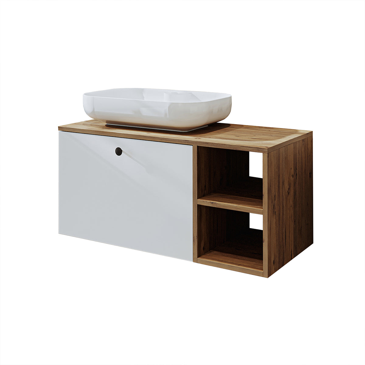 Roomart Badezimmermöbel LOTUS II- 95 cm – Keramik Waschbecken &/oder Unterschrank – Modernes Design – Varianten wählbar – Weiß-Eiche, Eiche oder Anthrazit-Eiche - badezimmerschrank, waschbecken, badezimmermöbel, badschrank, badezimmer, mit, unterschrank,