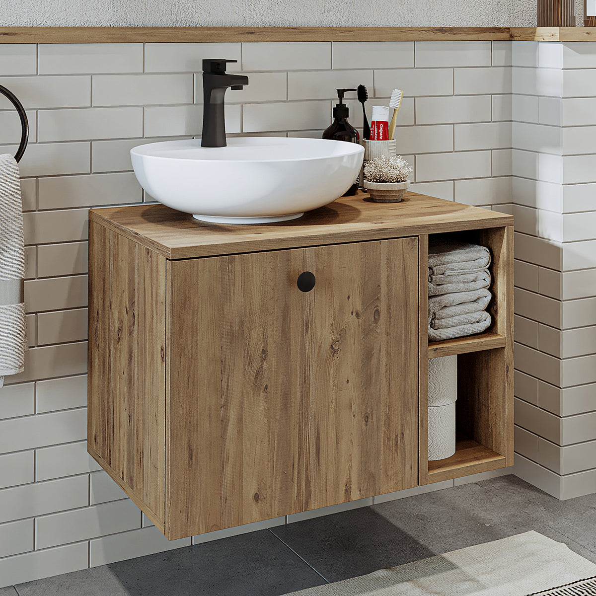Roomart Badezimmermöbel LOTUS 65 cm – Keramik Waschbecken &/oder Unterschrank – Modernes Design – Varianten wählbar – Weiß-Eiche, Eiche oder Anthrazit-Eiche - badezimmerschrank, waschbecken, badezimmermöbel, badschrank, badezimmer, mit, unterschrank, badm