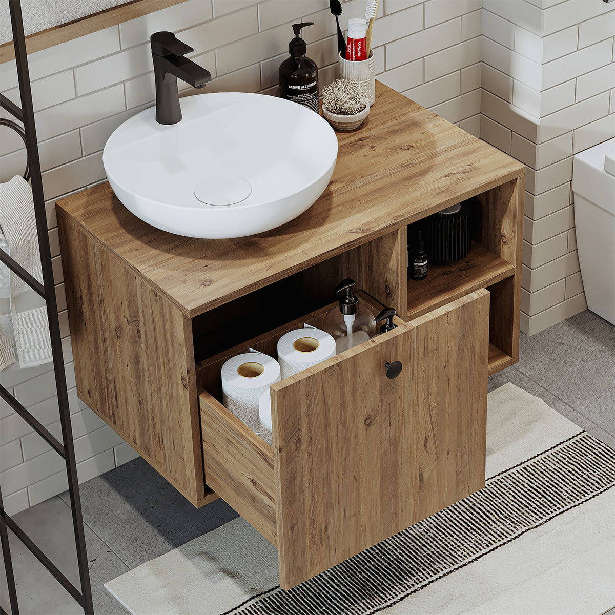 Roomart Badezimmermöbel LOTUS 75 cm – Keramik Waschbecken &/oder Unterschrank – Modernes Design – Varianten wählbar – Weiß-Eiche, Eiche oder Anthrazit-Eiche - badezimmerschrank, waschbecken, badezimmermöbel, badschrank, badezimmer, mit, unterschrank, badm