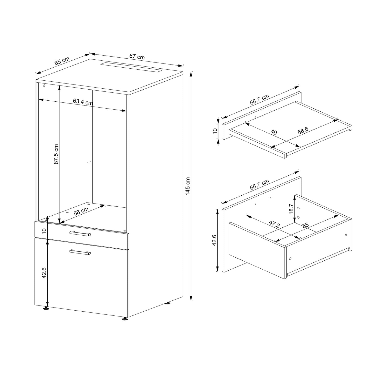Roomart • Waschmachinenschrank für Hauswirtschaftsraum • HBT: 145x67x66,8 cm • Mit Schubladen und Ausziehbrett • Weiß • Schwarz eiche • Eiche