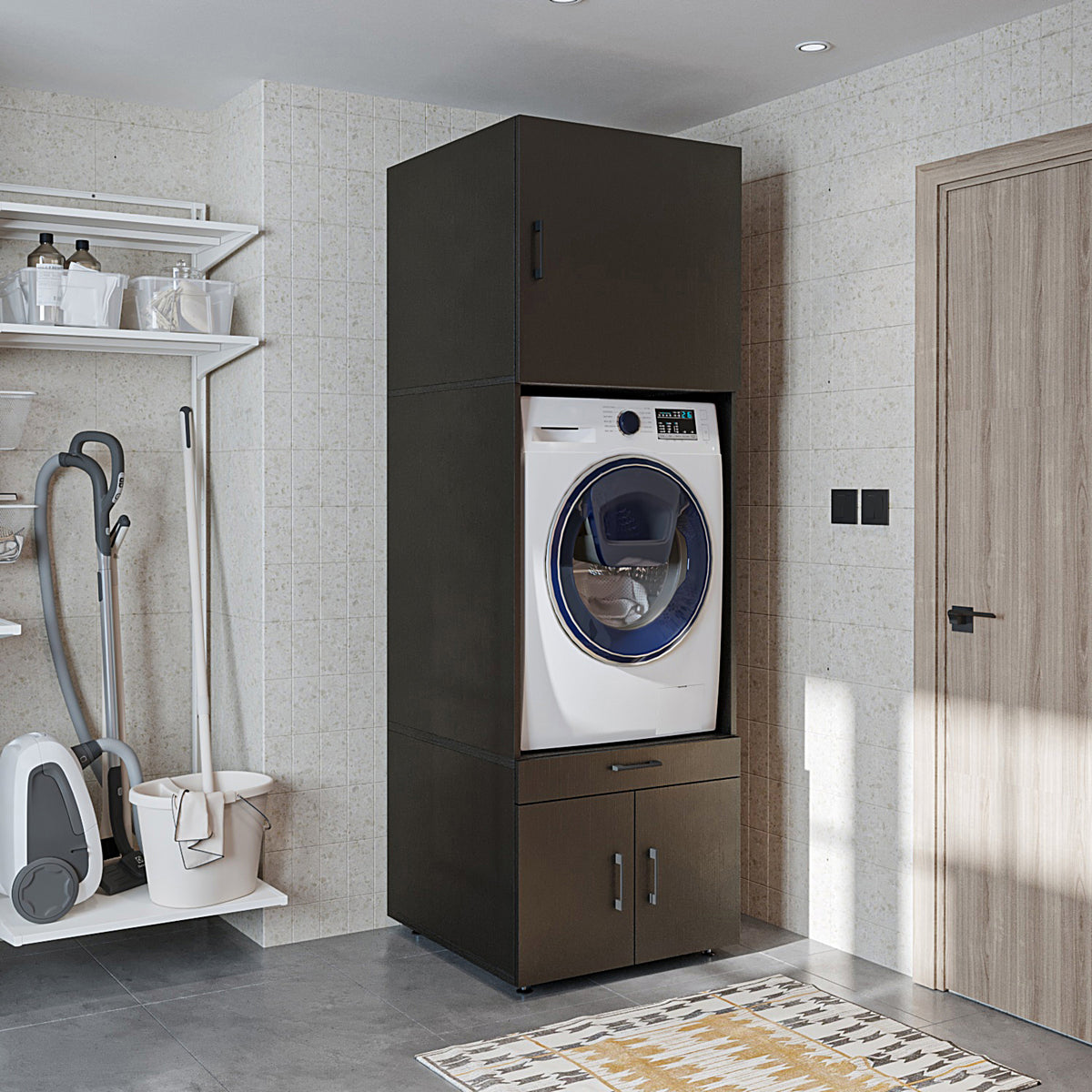 Roomart Waschmaschinenschrank 205 cm mit Überbau und Ausziehbrett, in 3 Farben