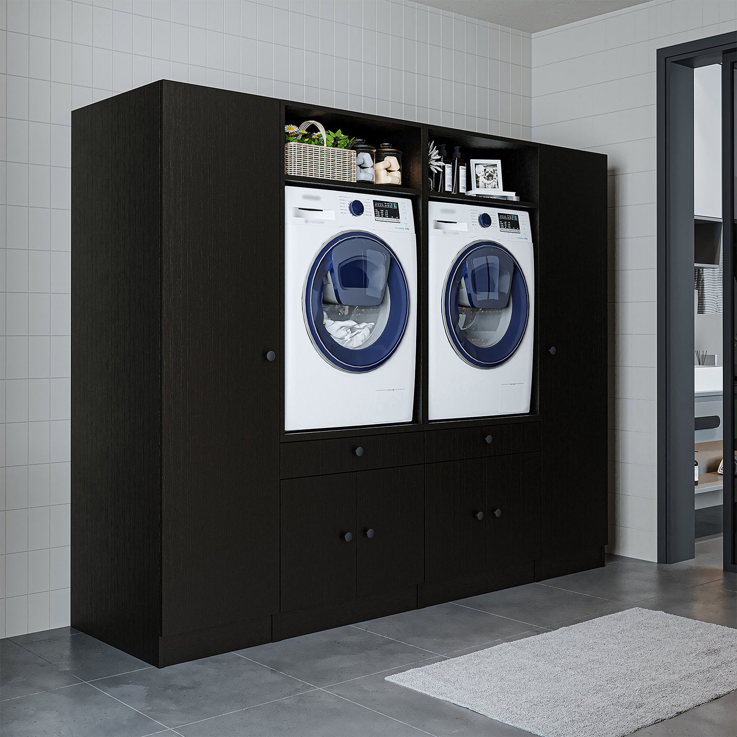 View details for Roomart Washing machine cabinet & wall unit for laundry room and utility room - 224 cm wide - with practical pull-out shelf - available in white, oak or black oak Roomart Washing machine cabinet & wall unit for laundry room and utility room - 224 cm wide - with practical pull-out shelf - available in white, oak or black oak