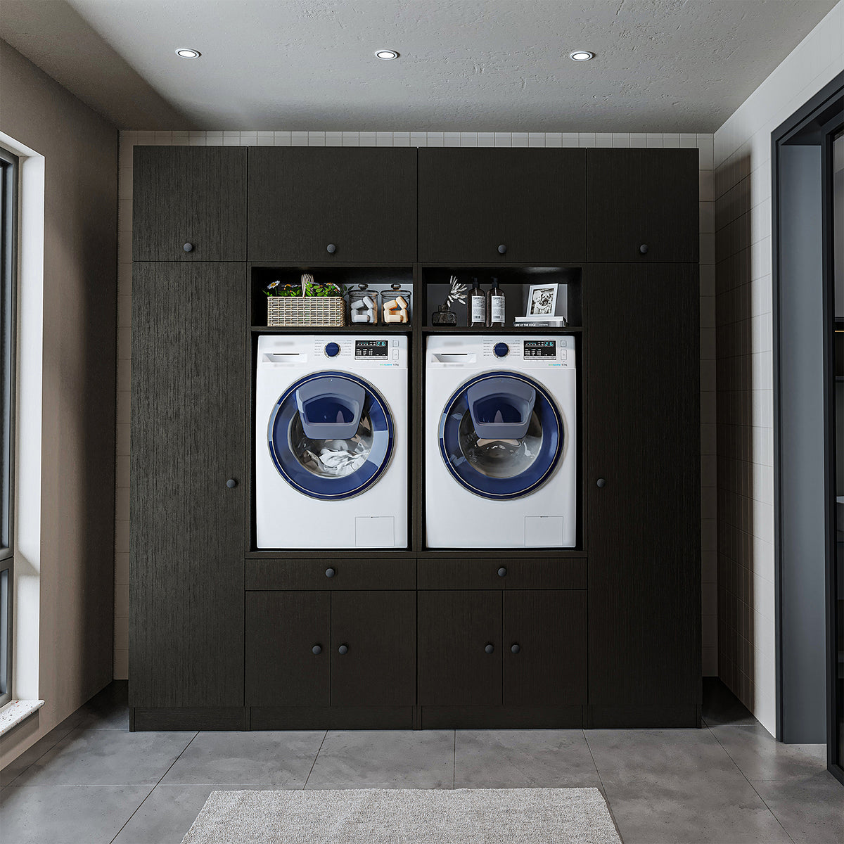 Ver detalles de Roomart Armario para lavadora y mueble alto para lavadero y cuarto de servicio - 224 cm de ancho - con práctico estante extraíble - disponible en blanco, roble o roble negro Roomart Armario para lavadora y mueble alto para lavadero y cuarto de servicio - 224 cm de ancho - con práctico estante extraíble - disponible en blanco, roble o roble negro