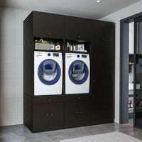 Mueble de pared Roomart para lavadero y cuarto de servicio, en 3 colores, con estante extraíble - blanco - roble negro - mueble para lavadora, estante para lavadora, torre para lavadora, mueble, blanco, lavadoras, mueble bajo, lavadora, secadora, mueble doméstico,