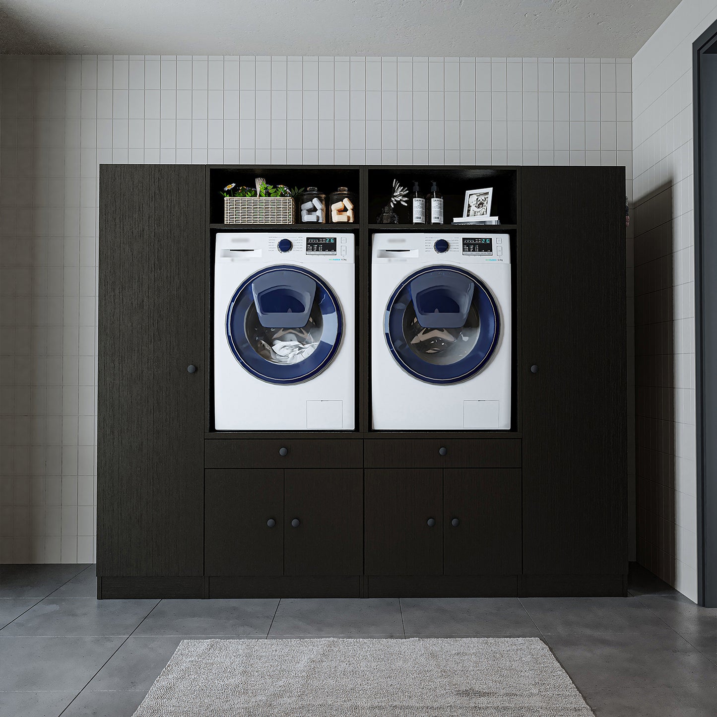 View details for Roomart Washing machine cabinet & wall unit for laundry room and utility room - 224 cm wide - with practical pull-out shelf - available in white, oak or black oak Roomart Washing machine cabinet & wall unit for laundry room and utility room - 224 cm wide - with practical pull-out shelf - available in white, oak or black oak