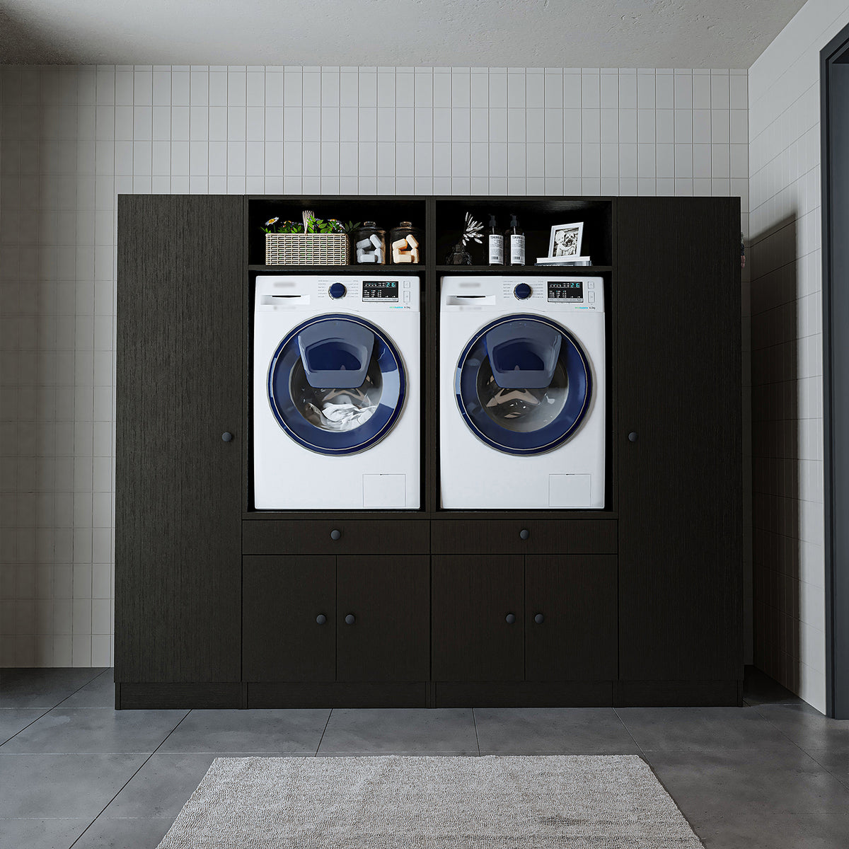 Ver detalles de Roomart Armario para lavadora y mueble alto para lavadero y cuarto de servicio - 224 cm de ancho - con práctico estante extraíble - disponible en blanco, roble o roble negro Roomart Armario para lavadora y mueble alto para lavadero y cuarto de servicio - 224 cm de ancho - con práctico estante extraíble - disponible en blanco, roble o roble negro
