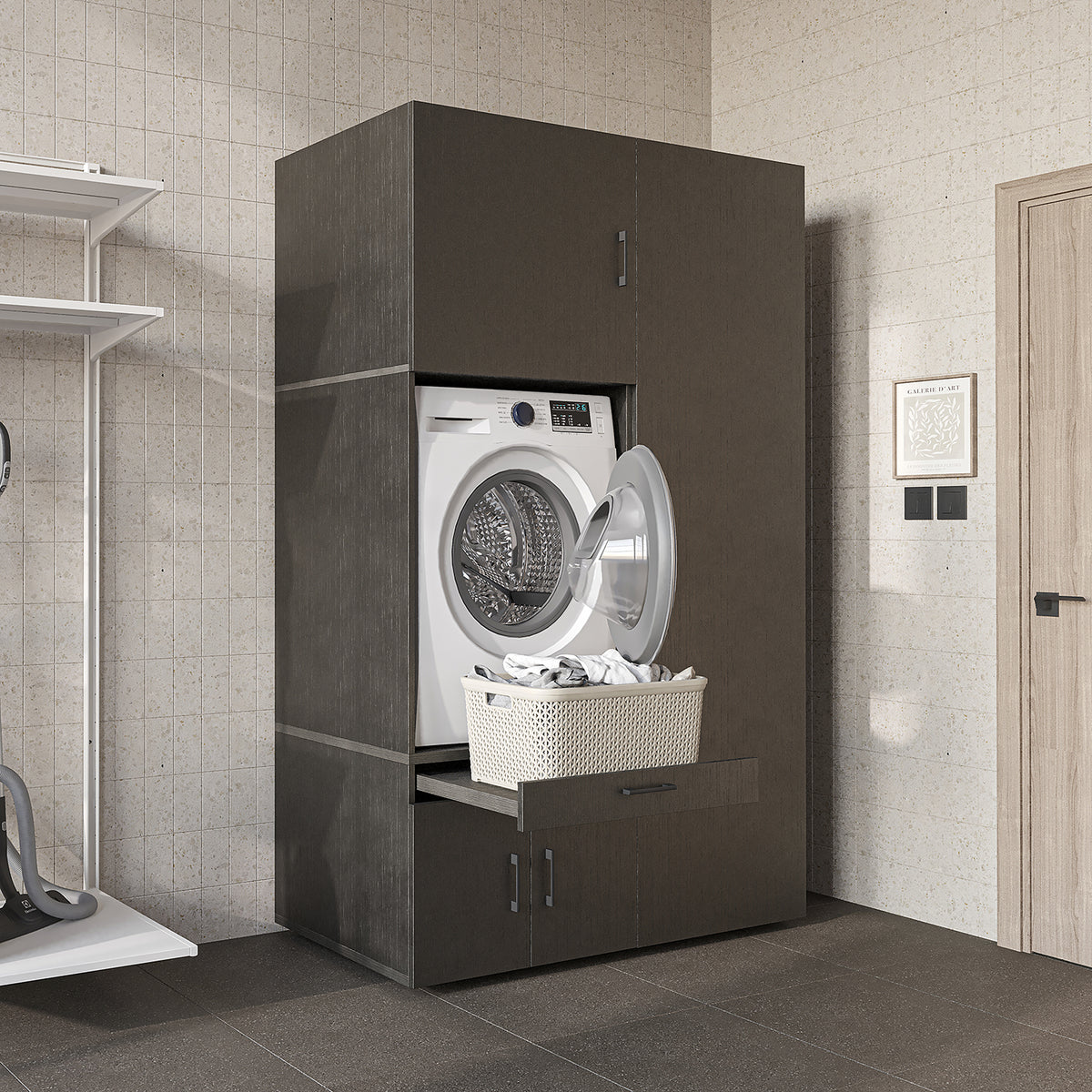 Roomart Waschmaschinenschrank 127 cm mit Hochschrank, 236 cm hoch, Ausziehbrett, in 3 Farben