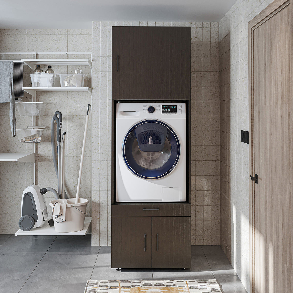 Roomart Waschmaschinenschrank 205 cm mit Überbau und Ausziehbrett, in 3 Farben