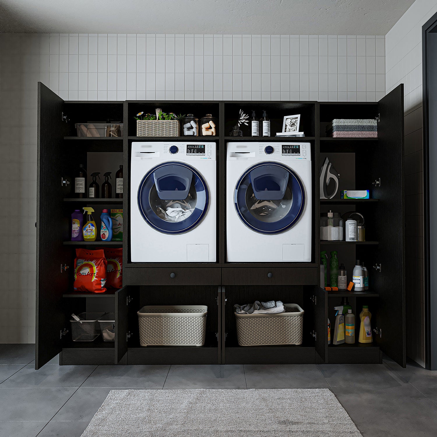 View details for Roomart Washing machine cabinet & wall unit for laundry room and utility room - 224 cm wide - with practical pull-out shelf - available in white, oak or black oak Roomart Washing machine cabinet & wall unit for laundry room and utility room - 224 cm wide - with practical pull-out shelf - available in white, oak or black oak