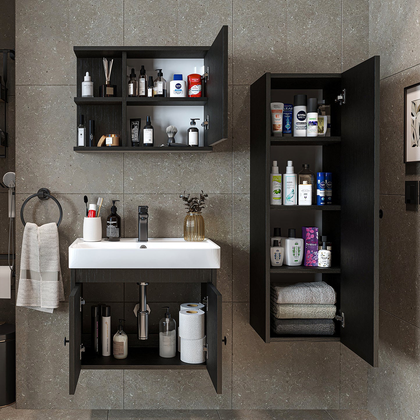 Set di mobili da bagno - ADA - Mobiletto con lavabo - Specchiera - Mobiletto laterale - Mobili da bagno - mobile da bagno, lavabo, mobili da bagno, mobile da bagno, bagno, con, mobiletto, mobili da bagno, set, lavabo, mobili, bagno, bagno