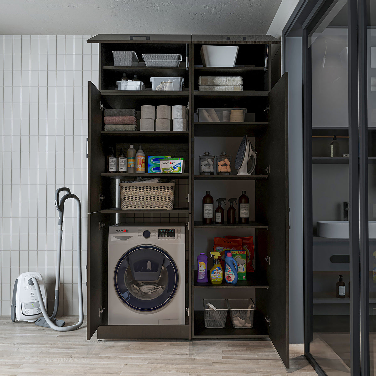 Roomart Waschmaschinenschrank DORA-II, 130 cm, für Waschmaschine und Trockner, in 5 Farben