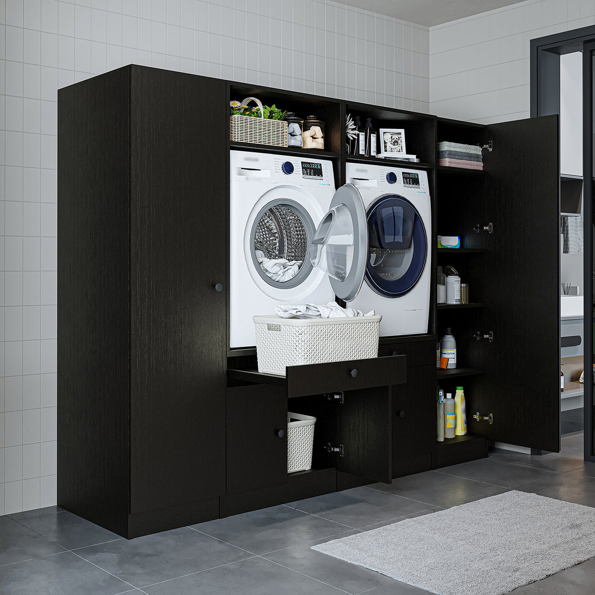 Ver detalles de Roomart Armario para lavadora y mueble alto para lavadero y cuarto de servicio - 224 cm de ancho - con práctico estante extraíble - disponible en blanco, roble o roble negro Roomart Armario para lavadora y mueble alto para lavadero y cuarto de servicio - 224 cm de ancho - con práctico estante extraíble - disponible en blanco, roble o roble negro