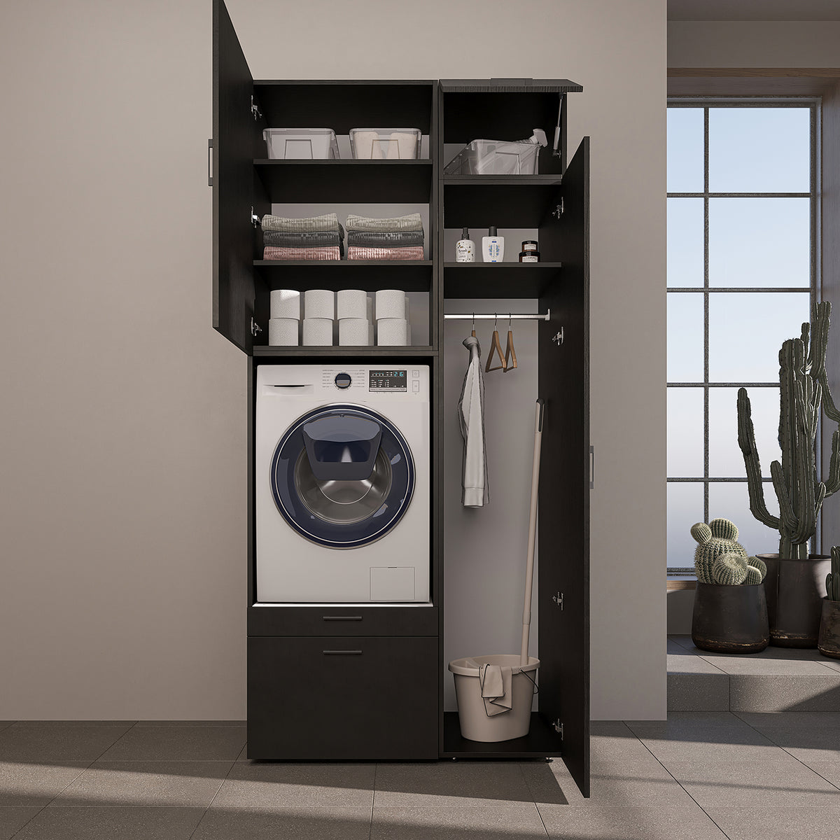 Roomart Waschmaschinenschrank SERIE 2, 112 cm, mit Hochschrank und Ausziehbrett, in 3 Farben