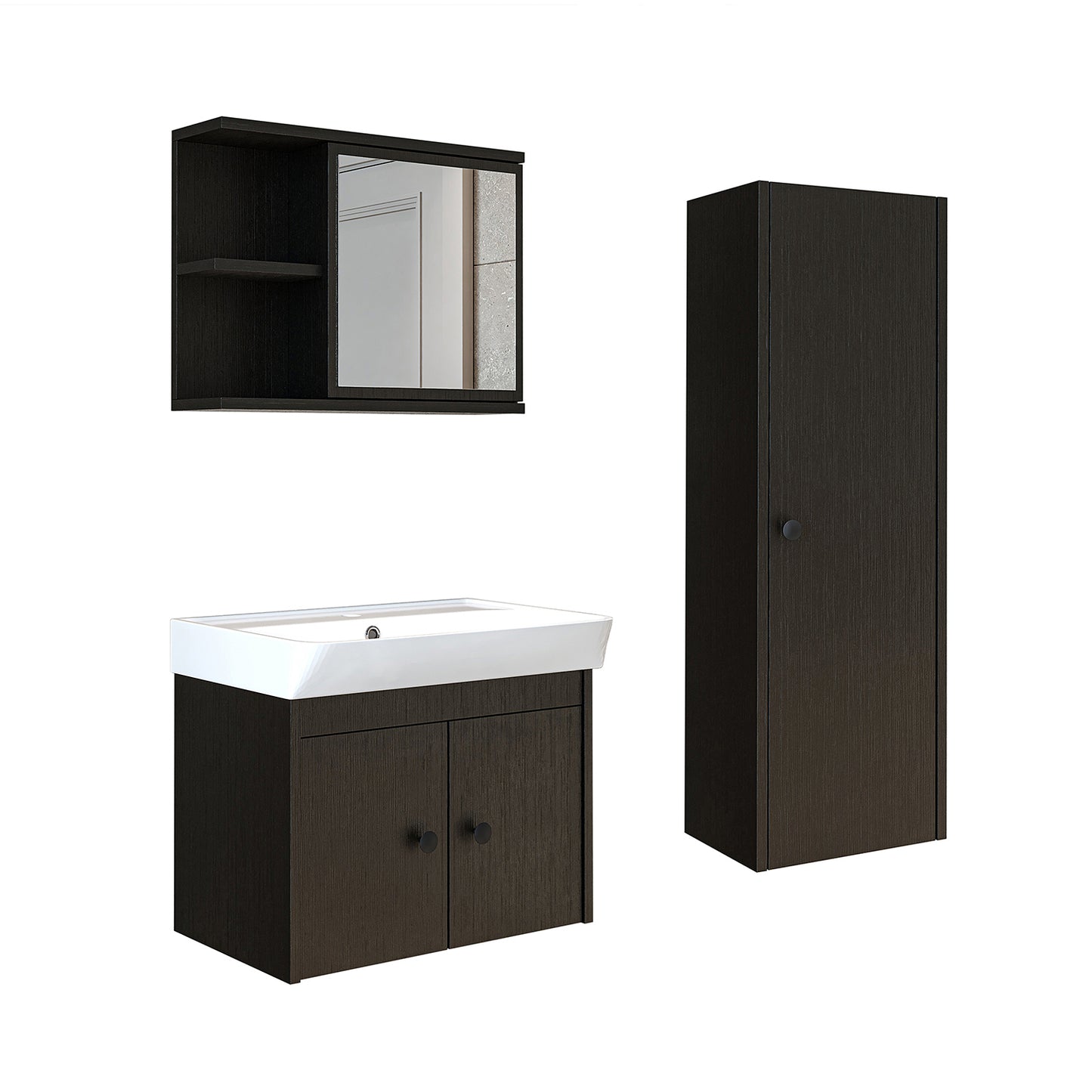 Roomart Badmöbelset ADA – 4-teiliges Badezimmermöbel Set mit Waschbecken, Unterschrank, Spiegelschrank & Seitenschrank – modernes Badmöbel