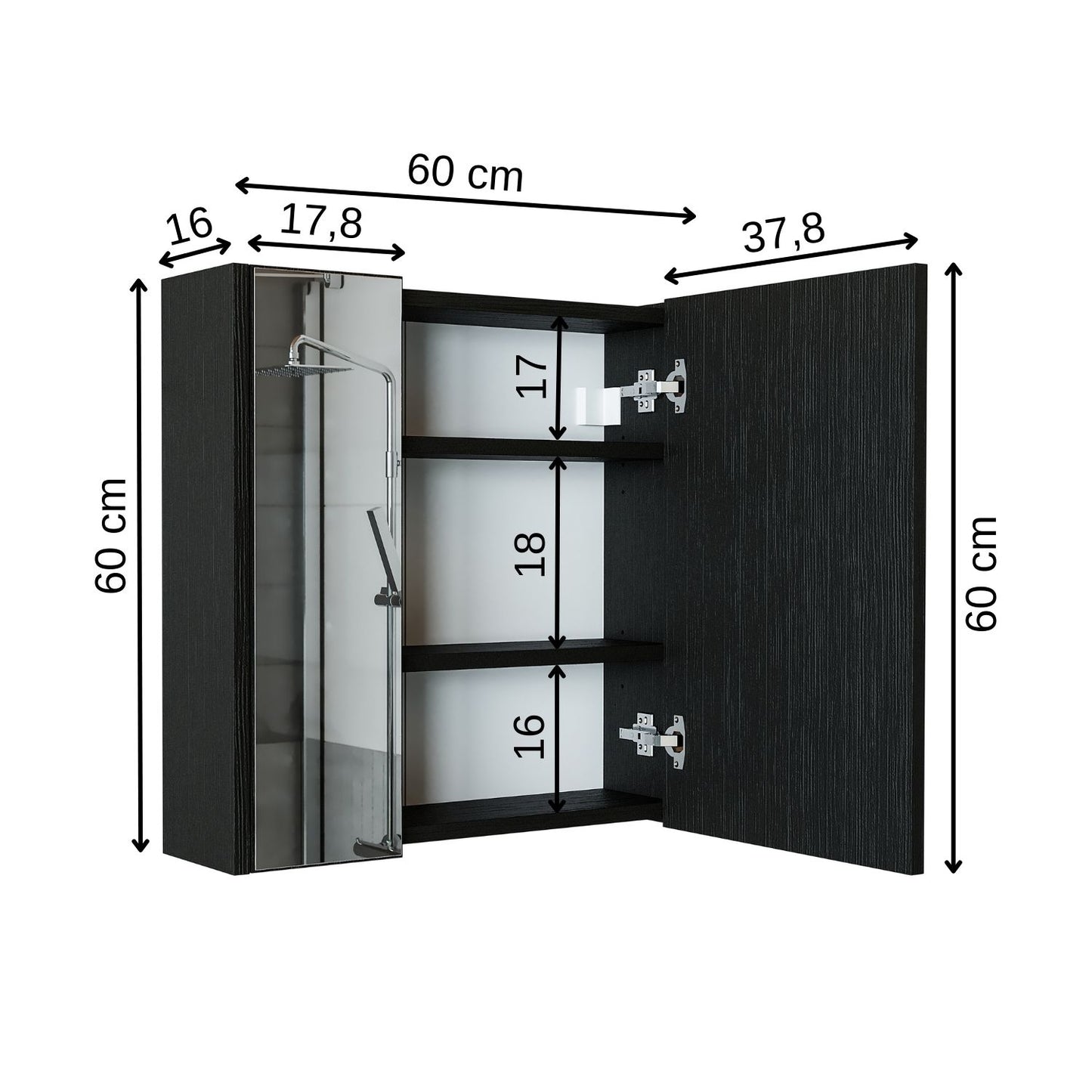 Roomart, Badezimmer Spiegelschrank, 80 cm, 60 cm, Badezimmermöbel, in Weiss & Eiche Farben - badezimmerschrank, waschbecken, badezimmermöbel, badschrank, badezimmer, mit, unterschrank, badmöbel, set, waschtisch, möbel, badezimmermãbel, bad, badezimmerschr