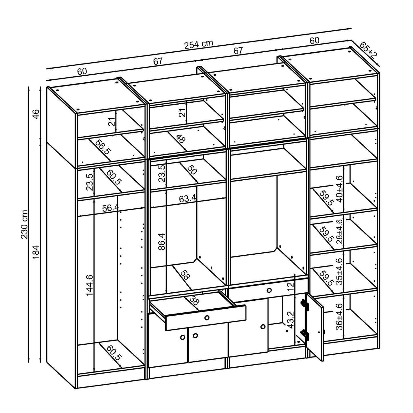 Roomart Schrankwand für Waschküche & Hauswirtschaftsraum – 254 cm breit – mit Ausziehbrett – in • Weiß •Eiche •Schwarz-Eiche - badezimmerschrank, waschbecken, badezimmermöbel, badschrank, badezimmer, mit, unterschrank, badmöbel, set, waschtisch, möbel, ba