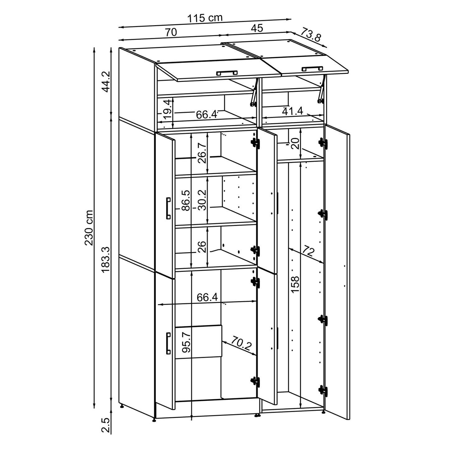 Roomart Waschmaschinenschrank „DORA 115 cm Breit“ für Waschmaschine & Trockner mit Regalböden, in 5 Farben • Weiß • Weiß Eiche • Anthrazit Eiche • Eiche • Schwarz Eiche