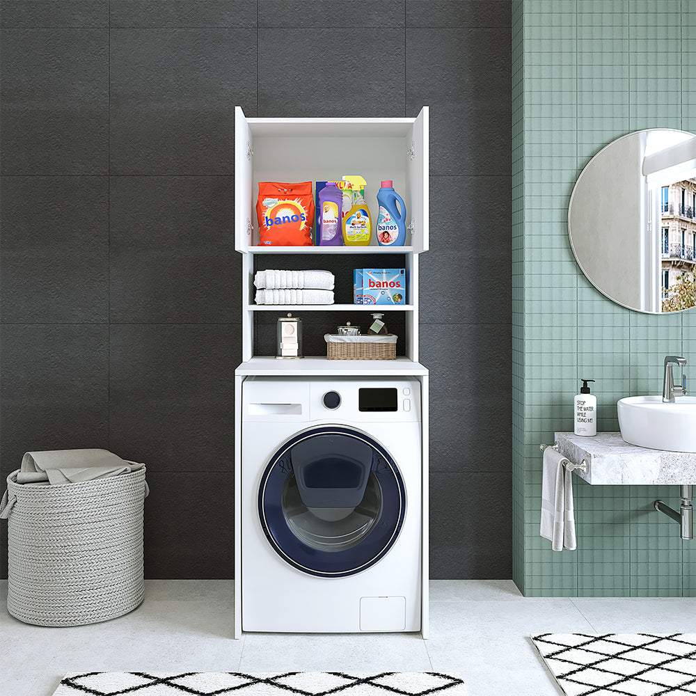 Roomart, Badezimmer Waschmaschinenschrank Atlantic, Waschmaschinenüberbau, BHT: 65 x 181 x 60 cm, in Weiß-Eiche, Anthrazit Eiche - badmöbel, set, abfluss, waschbecken, bad, möbel, badezimmer, waschbeckenunterschrank, cm, breit, modern, waschtisch, tief, m