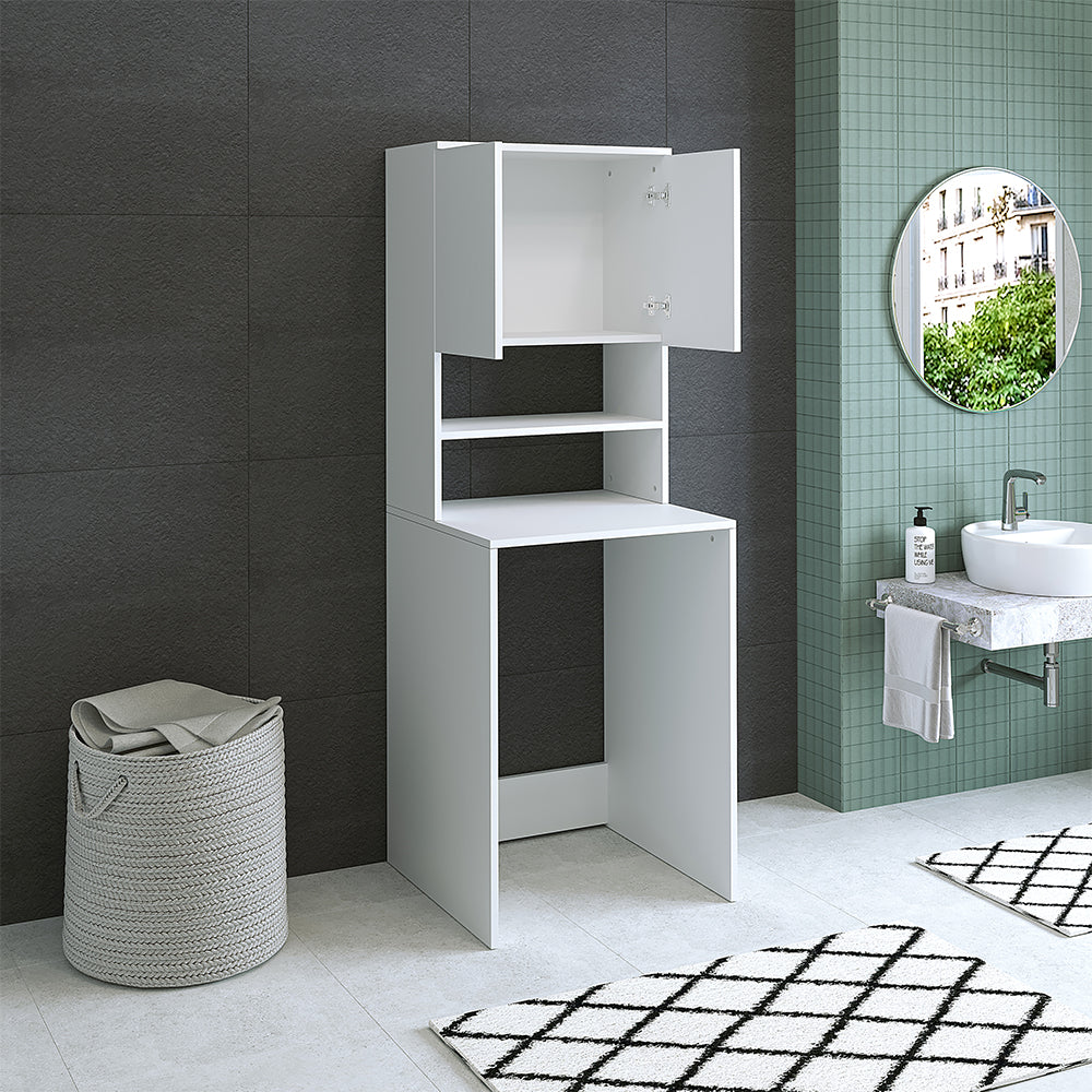 Roomart, Badezimmer Waschmaschinenschrank Atlantic, Waschmaschinenüberbau, BHT: 65 x 181 x 60 cm, in Weiß-Eiche, Anthrazit Eiche - badmöbel, set, abfluss, waschbecken, bad, möbel, badezimmer, waschbeckenunterschrank, cm, breit, modern, waschtisch, tief, m